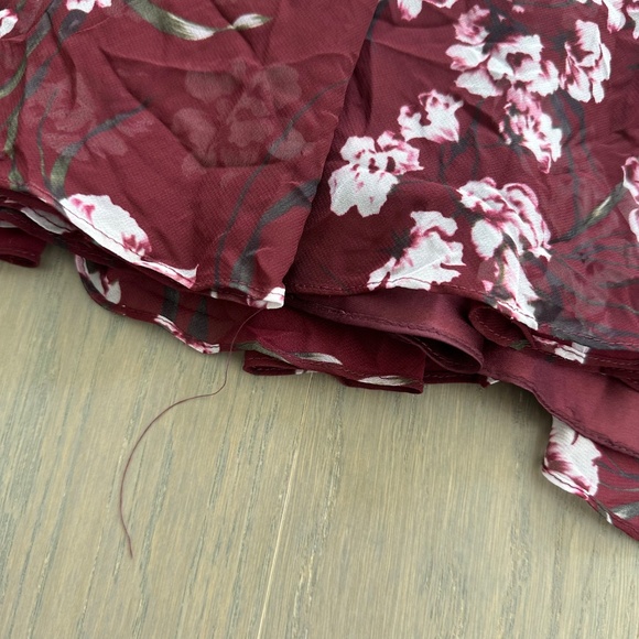 Ieena for Mac Duggal Floral Chiffon Burgundy Red Long Sleeve Maxi Dress V-Neck 0 - Picture 6 of 11